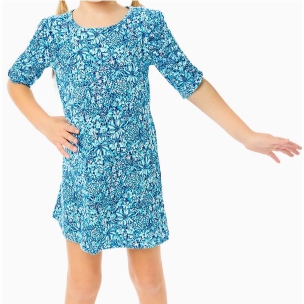 Lilly Pulitzer Girls Mini Belden T Shirt Dress Blooming Blue Floral Small 4/5